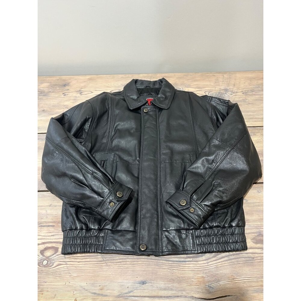 VTG 90s William Barry Leather Bomber Jacket Mens L Black Pockets - Picture 6 of 8